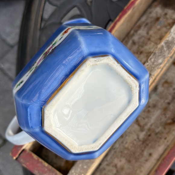 Cobalt Blue Porcelain Pitcher With Hand Painted Flowers and Gilding - Picture 7 of 9